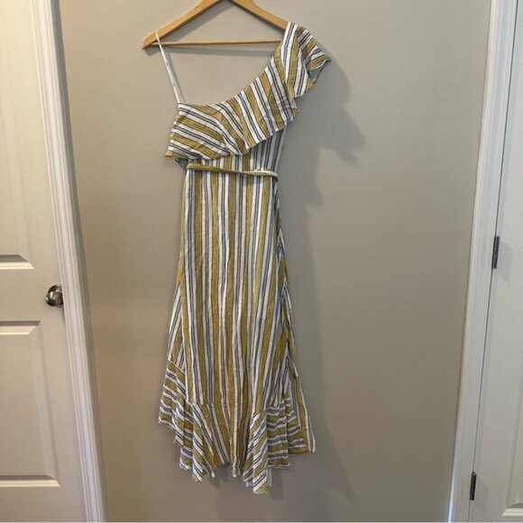 Lulus High Tide One-Shoulder Yellow & White Striped Midi Dress Size Small - Picture 4 of 12